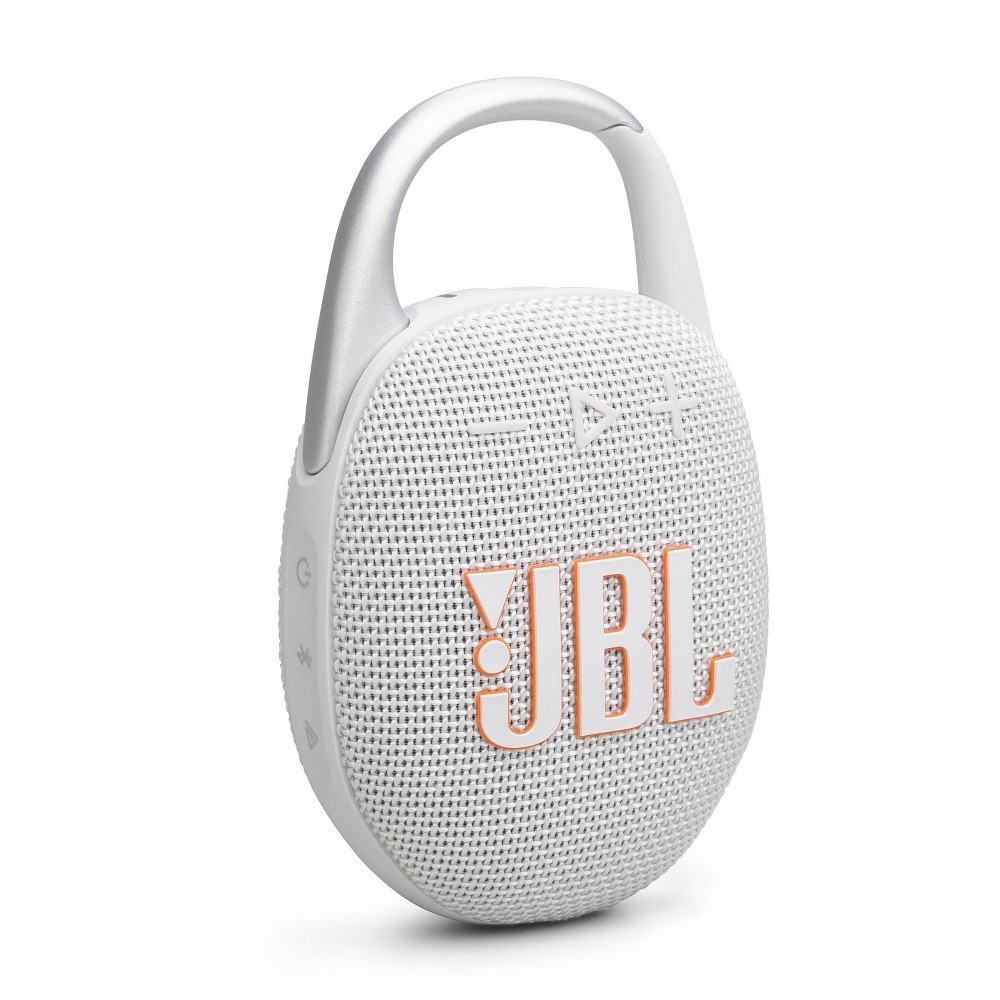 JBL Clip 5 Portable Bluetooth Waterproof Speaker - White: USB-C, Wireless, Rechargeable Battery