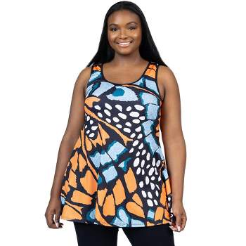24seven Comfort Apparel Womens Orange Butterfly Print Plus Size  Scoop Neck Tank Top