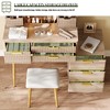 Gulches 7-Drawer Vanity Desk with Mirror & Carved Fluted Details, Metal Legs PU Stool Dressing Table with Jewelry Storage for Bedroom - 3 of 4