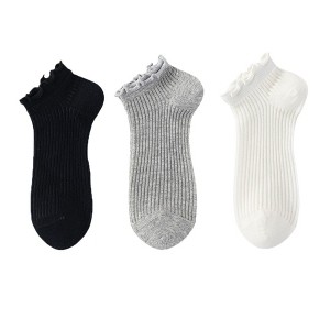 Anna-Kaci Women's Ribbed Ankle Socks with Ruffle Lettuce Trim Cuff Soft Breathable Knit 3-Pack - 1 of 4