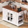 LOVSON 53'' Farmhouse Kitchen Island with Two Tempered Glass Cabinet Doors, Power Outlet, Rolling Kitchen Cart on Wheels with Drop Leaf - 2 of 4