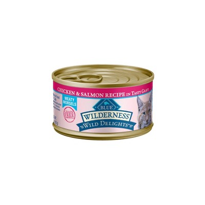 Blue Buffalo Wilderness Wild Delights Grain Free Meaty Morsels Premium Wet Cat Food Chicken & Salmon In Tasty Gravy - 3oz