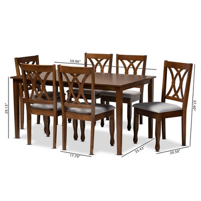 Augustine Grey Fabric and Walnut Wood 7-Piece Dining Set