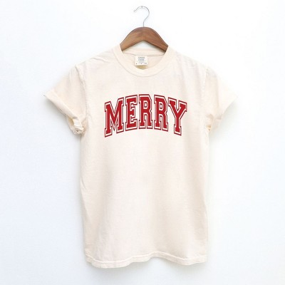 Simply Sage Market Women's Merry Varsity Thick Outline Short Sleeve Garment Dyed Tee
