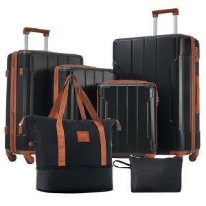 Gulches Hardshell Luggage Sets 6 Piece Suitcase Set, Expandable Lightweight Suitcases with Wheels, TSA Lock for Men Women, Black Brown - 1 of 4