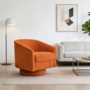 Vipbear Set of 1/2 Swivel Barrel Accent Chair,Round Chenille/Faux Leather Living Room Arm Chairs,Modern Upholstered Comfty Chairs,Small Club Armchair - 1 of 4
