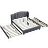 Upholstered Platform Bed With Wingback Headboard, Queen Size Bed Frame With Twin Trundle, 2 Drawers, No Box Spring Needed, Gray - 4 of 4