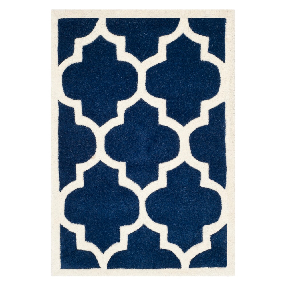 2'x3' Brandy Quatrefoil Design Tufted Area Rug Dark Blue/Ivory - Safavieh