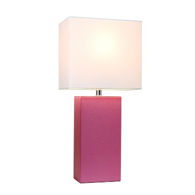 21" Hot Pink Leather Rectangular Nightstand Lamp with White Shade