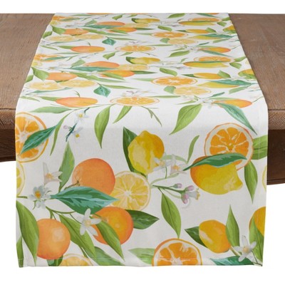 Saro Lifestyle Long Table Runner With Lemon & Orange Print, 16"x72", Multi