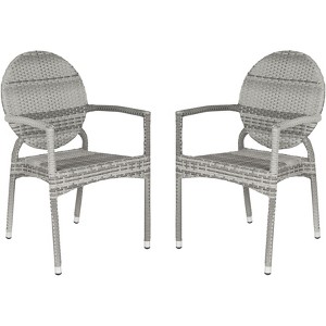 Valdez Stackable Arm Chair Indoor/Outdoor (Set Of 2) - FOX5205 - Grey - Safavieh - 1 of 4