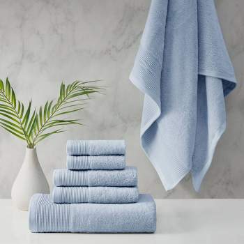Provance Hotel Luxury Jacquard 5-Piece Towel Set in Aqua/Navy