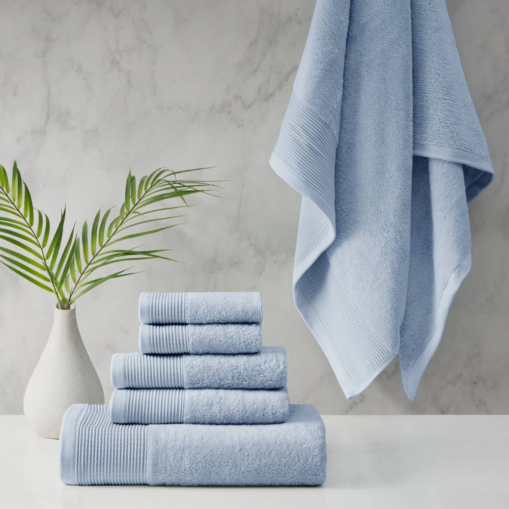 6pc Antimicrobial Nuage Cotton Tencel Blend Towel Set Blue - Beautyrest