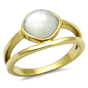 Slickblue IP Gold Stainless Steel Solitaire Ring with Synthetic White Conch Stone for Women, Size 5-10 - 1 of 4