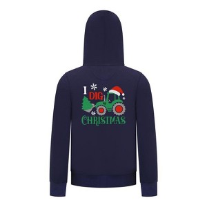 Everyday Kids Christmas Collection I Dig Christmas Zip Up Hoodies – Holiday Tractor Sweatshirt - Navy - 1 of 2