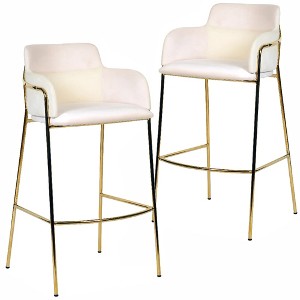 LeisureMod Axis 40" Upholstered Pub Chair Bar Stool Set of 2 with Gold Stainless Steel Base, Armrest & Footrest - Modern Accent for Kitchen & Bar - 1 of 4