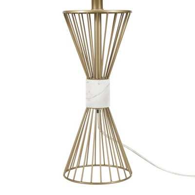 Gold Metal and Marble Wire Triangle Table Lamp with Drum Shade
