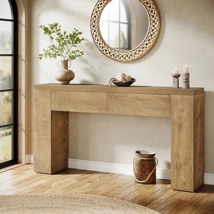 Hommoo Farmhouse Console Table with 2 Hidden Drawers Rustic Brown - 1 of 4