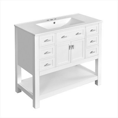 Dexmalle 36''Modern Bathroom Storage Cabinet with 2 Soft Closing Doors and 6 Drawers