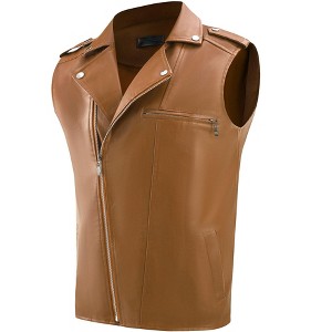 INSPIRE CHIC Men's Motorcycle Zipper Punk Sleeveless Faux Leather Jacket Vest - 1 of 4