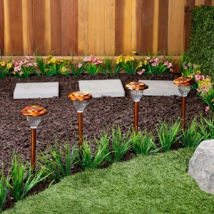 Alpine Corporation 4pk Stainless Steel Solar LED Outdoor Path Lights Copper: No Assembly, Weather-Resistant, AA Battery Included - 1 of 4