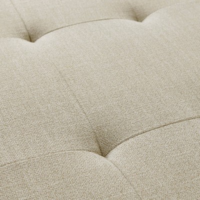 Beige Upholstered Storage Bench with Natural Wood Legs