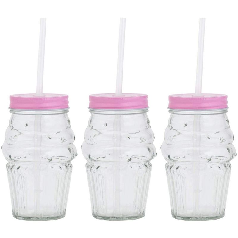 Amici Home Ice Cream Color Lid 16 oz Glass Mason Jars with Reusable Straws, Set of 3, 1 of 4