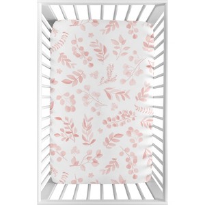 Sweet Jojo Designs Girl Baby Fitted Mini Crib Sheet Botanical Pink and White - 1 of 4