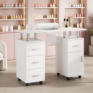 Manicure Table Nail Desk for Nail Tech with Dust Collector, Wrist Cushion, Nail Desk Salon Station w/Storage Cabinet - 1 of 4