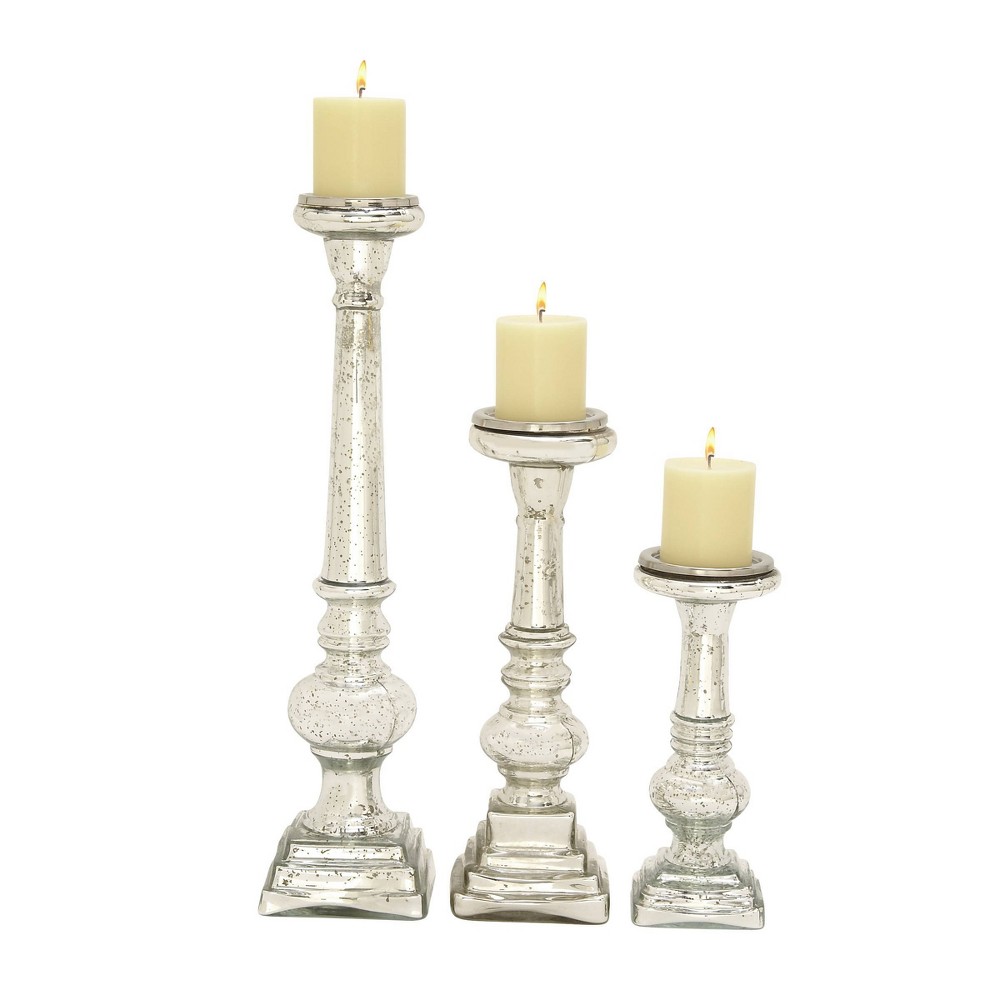 Photos - Figurine / Candlestick Set of 3 Traditional Glass Candle Holders - Olivia & May