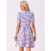 INSPIRE CHIC Women's Vintage Floral Peter Pan Collar High Waist Puff Sleeve A-line Midi Dress - 4 of 4