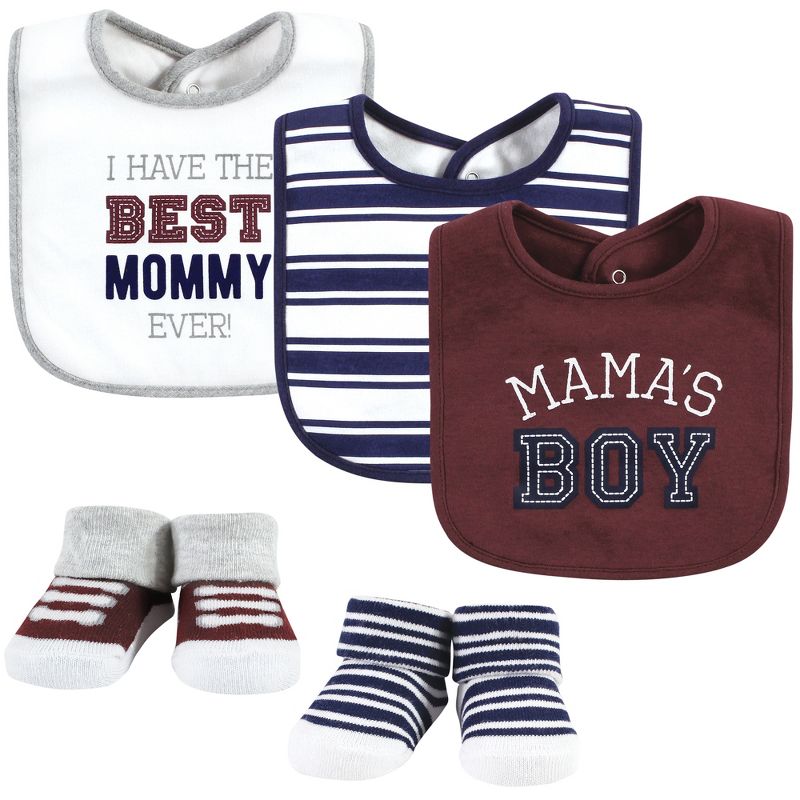 Hudson Baby Infant Boy Cotton Bib and Sock Set, Mamas Boy, One Size, 1 of 6
