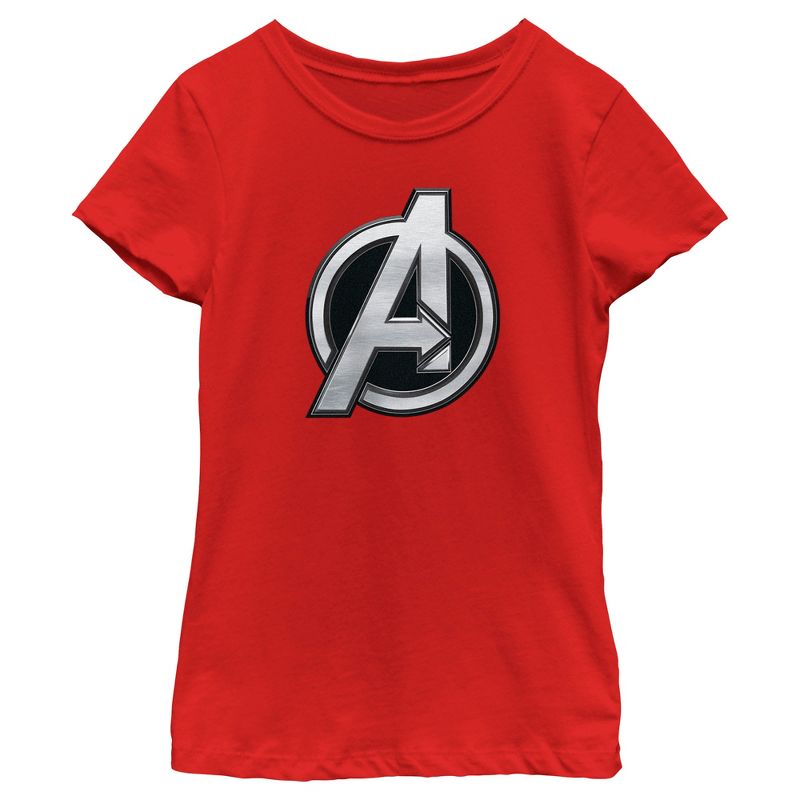 Girl's The Marvels Silver Avengers Logo T-Shirt, 1 of 6