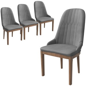 LeisureMod Dining Chair Upholstered Leather with Rubberwood Legs Verisma Series Set of 4 - 1 of 4
