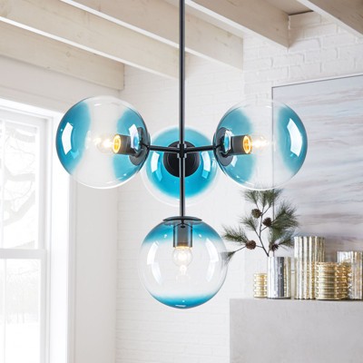 Rennnsan Jandelle 24" W 4 - Light Bubble Milk Glass Mid-Century Modern Dimmable Flush Mount Chandelier in Black