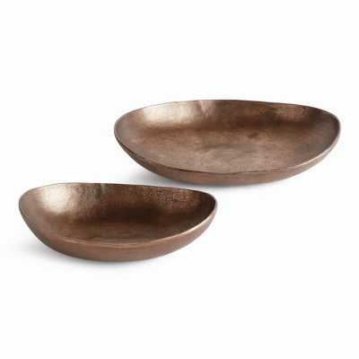 Plum & Post Janae Oval Decorative Bowls, Set of 2 - Brown, Cast Aluminum