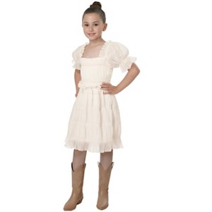 2Bunnies Girls' Vintage Ruffle Puff Sleeve Mesh Tulle Dress On and Off Shoulder - 1 of 4