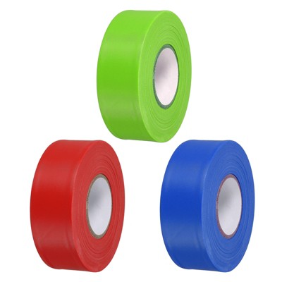 Unique Bargains PVC Non-Adhesive Durable Flagging Tapes for Trail Outdoor Red/Blue/Green 3 Pcs 1-1/5"x147'