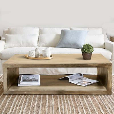 Charcoal Gray Rectangular Mango Wood Coffee Table with Open Shelf