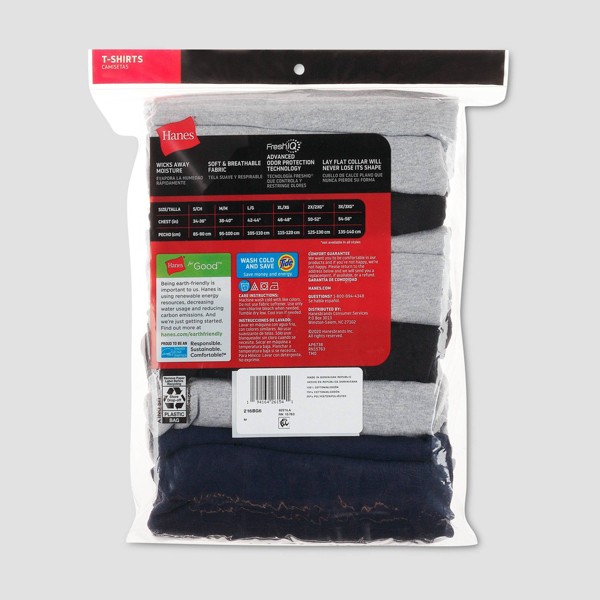 Hanes Red Label Camiseta de cuello redondo para hombre, teñida, paquete de 6 - Negro/Gris/Azul 7