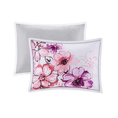 Pink Floral Microfiber Twin/Twin XL Comforter Set with Decorative Pillows
