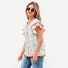 Amaryllis Women’s Retro Floral Diamond Print Blouse Short Flutter Sleeve Loose Fit Lightweight Casual Top - 2 of 4