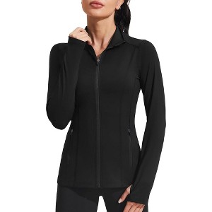 PINSPARK Women's Athletic Jackets Slim Fit Workout Jacket Full Zip Up Running Gym Yoga Sports Tops with Pockets - 1 of 4