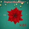 Christmas Flowers, Artificial Poinsettia 24 Pcs 6.3 in Velvet - 9.8 in Stems with Glitter, Floral Picks for Christmas Tree - 3 of 4