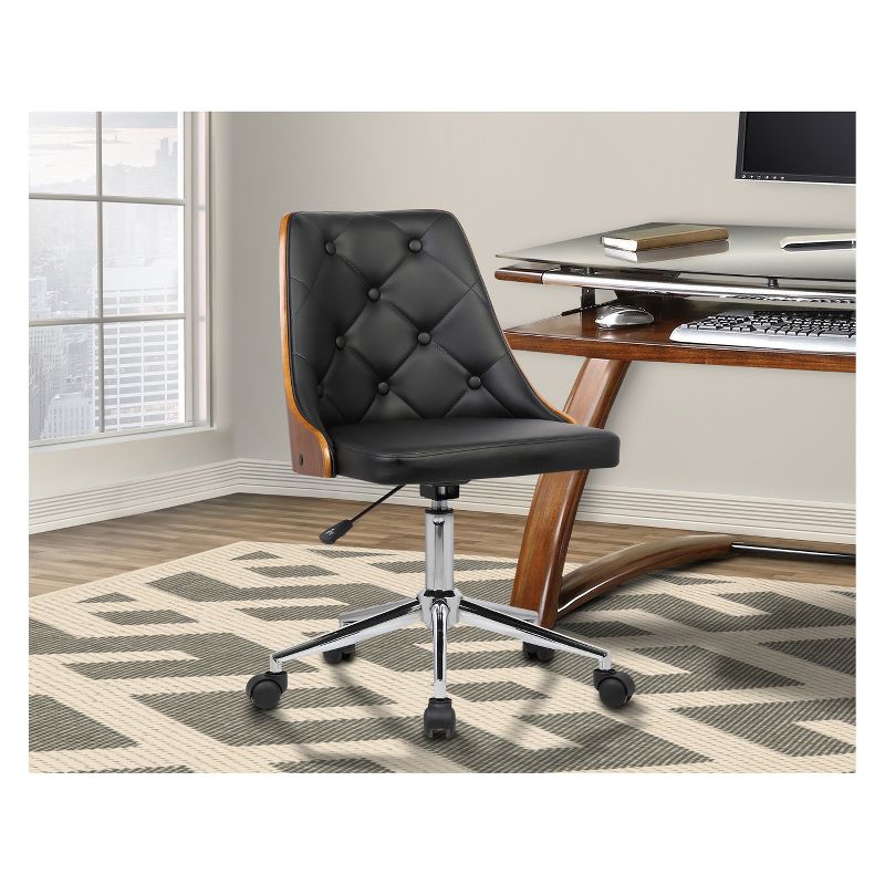 Diamond Mid-Century Office Chair in Chrome finish with Tufted Black Faux Leather and Walnut Veneer Back - Armen Living, 2 of 11