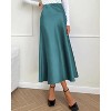 Women's 2025 Satin Midi Skirt - Elegant High Waist A-Line for Cocktail & Wedding Events Lake Blue - 2 of 4