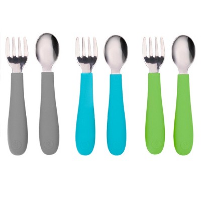 WeeSprout Toddler Utensils, 3 Forks & 3 Spoons, 18/8 Stainless Steel & Food Grade Silicone