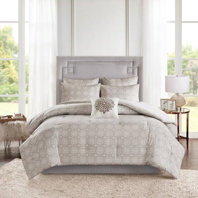 Gray Cotton Reversible King Embroidered Comforter Set