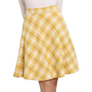 Women's Vintage Plaid A-Line Skirt - Tartan Knee Length Skirt with Elastic Waist Yellow - 1 of 4