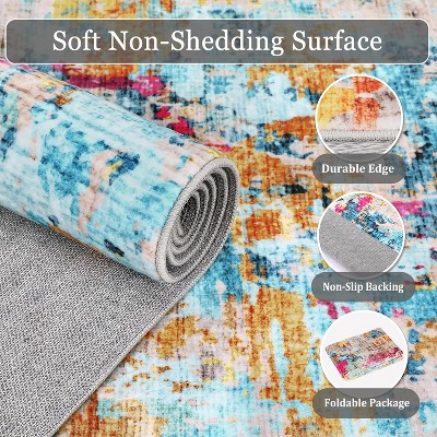Runner Rug, Vintage Abstract Washable Hallway Runners for Kitchen Laundry Room, Ultra-Thin Soft Non-Slip Rug Runners for Entryway Bedroom